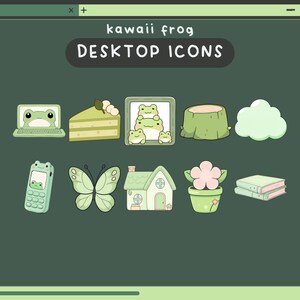 Kawaii Frog Desktop Icons Green Froggy Desktop Organizer Icon Set ...