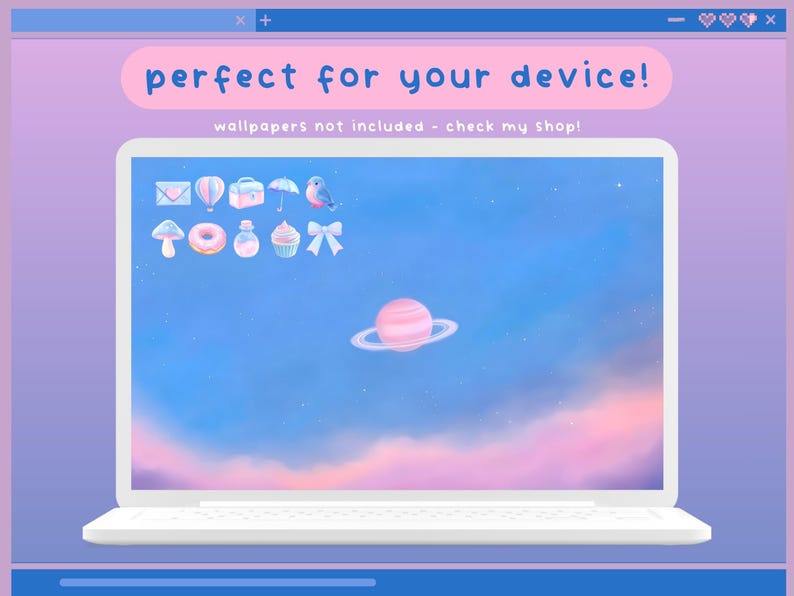 Serene Skies Pink Blue Desktop Icons Cute Desktop Organizer Icon Set ...