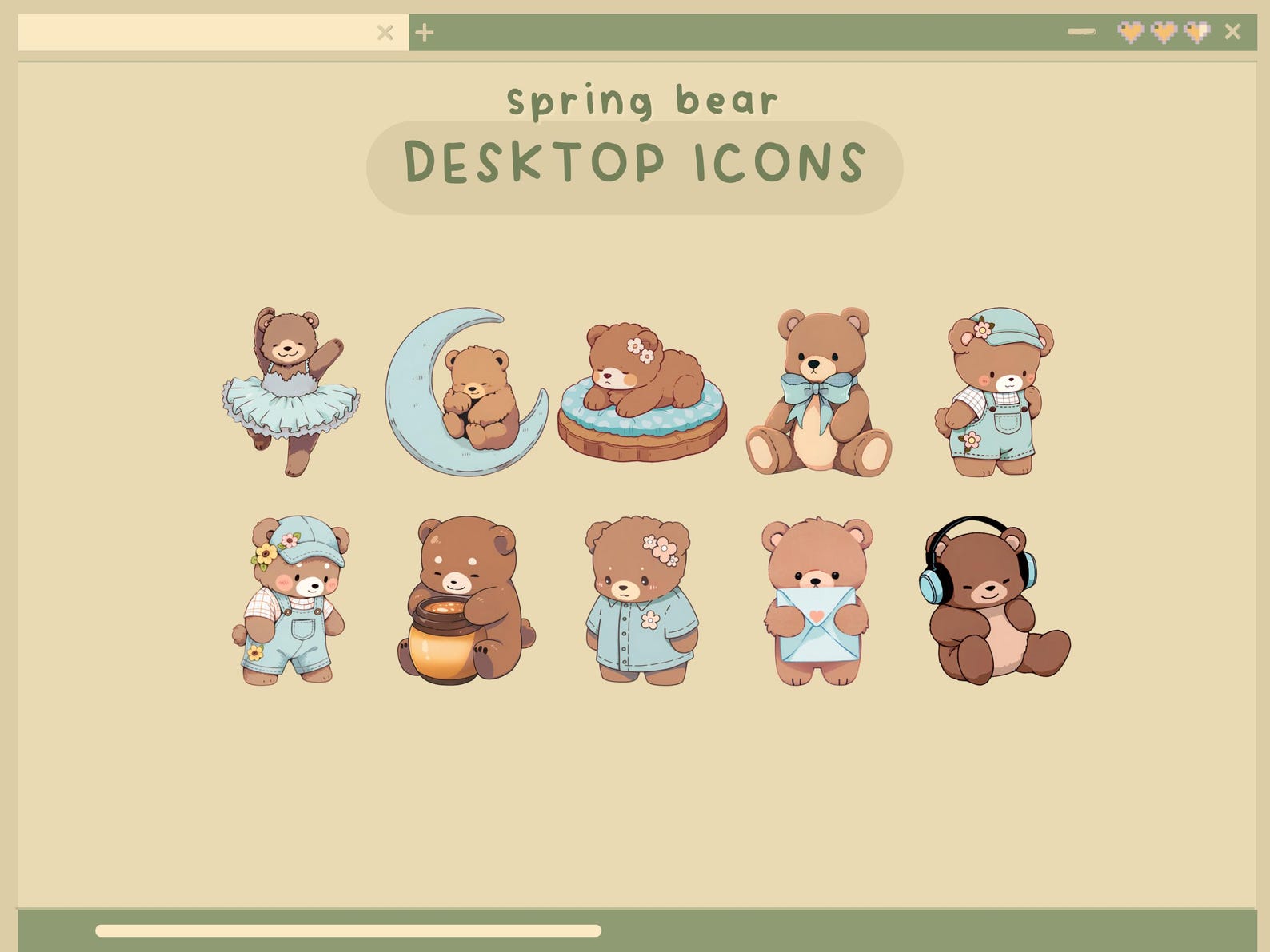 Spring Bear Desktop Icons Kawaii Desktop Organizer Icon Set Flower ...