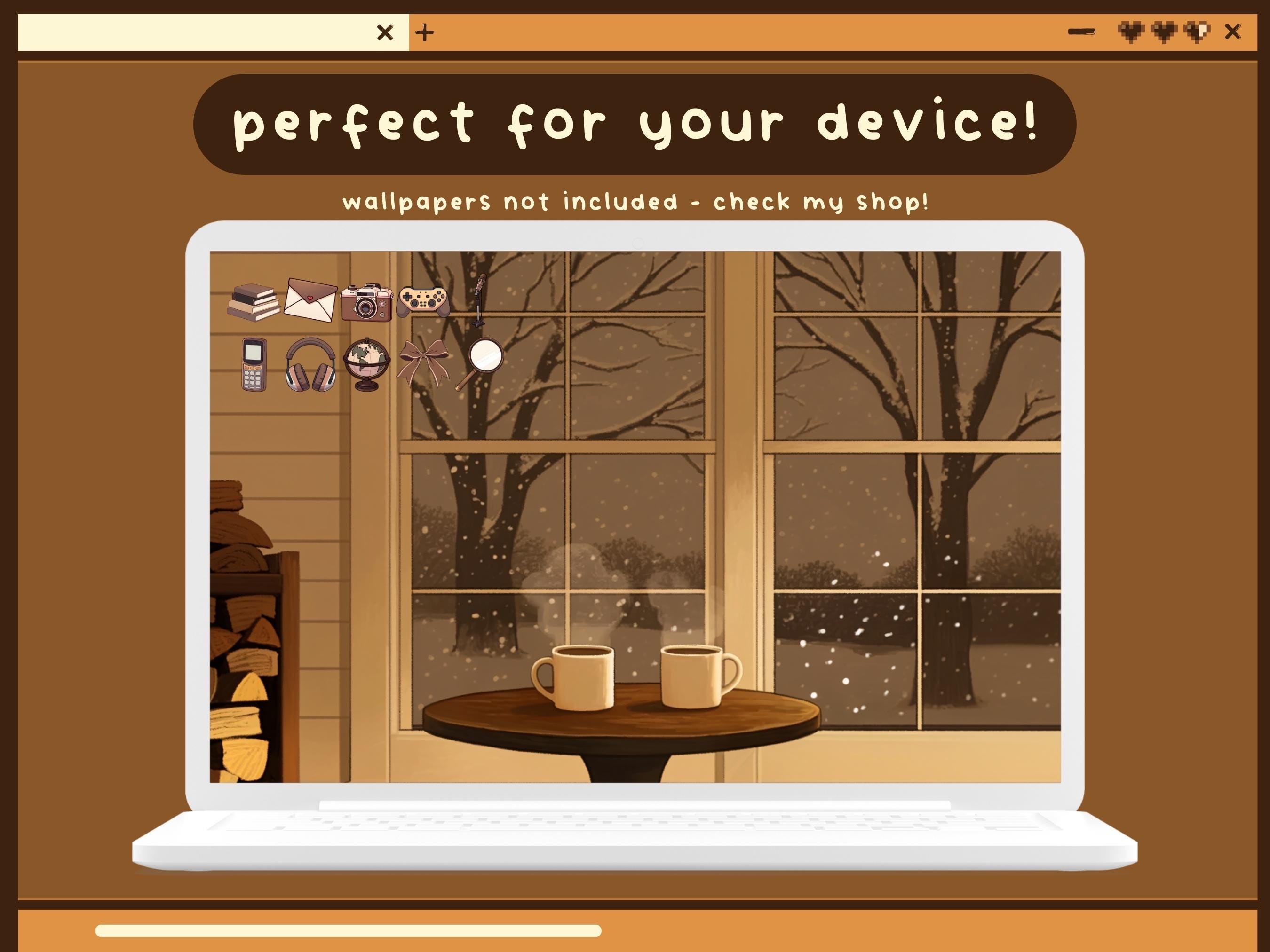 Snowy Cabin Desktop Icons Aesthetic Brown Desktop Organizer Icon Set ...