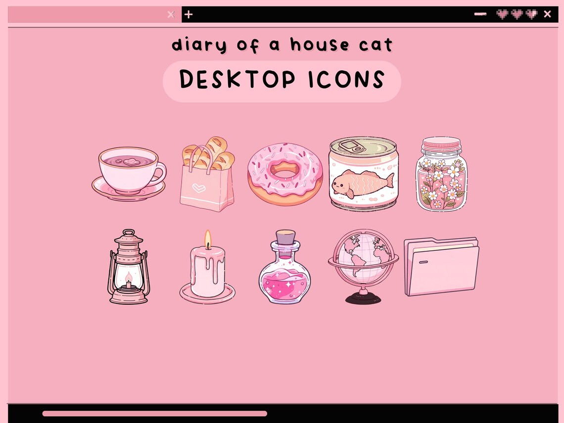Cozy Cats Pink Desktop Icons Cute Desktop Organizer Icon Set Kawaii ...