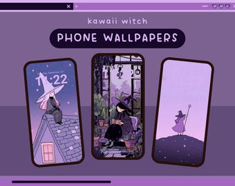kawaii hexe Handy Hintergrundbilder Pastell lila Handy Hintergrund dunkel Hexe Thema ästhetischer Hintergrund Telefon Thema Lofi Wallpapers verträumt