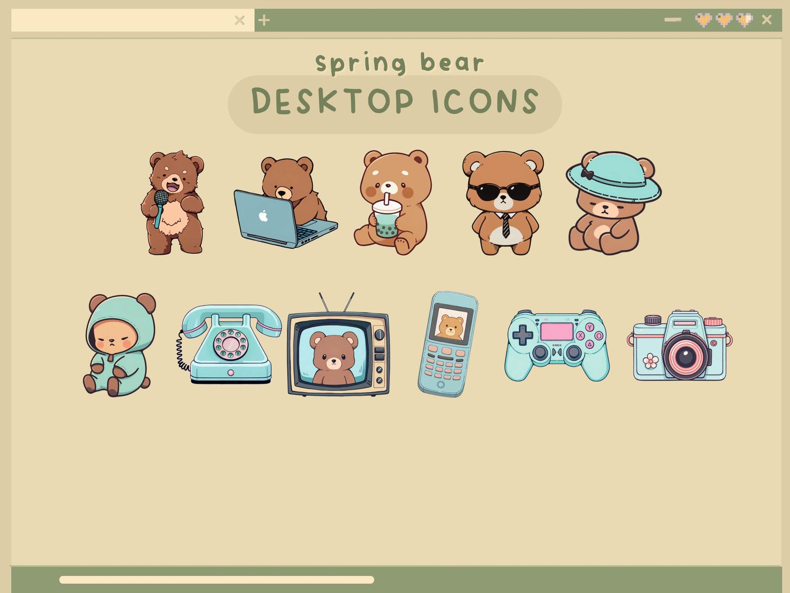 Spring Bear Desktop Icons Kawaii Desktop Organizer Icon Set Flower ...