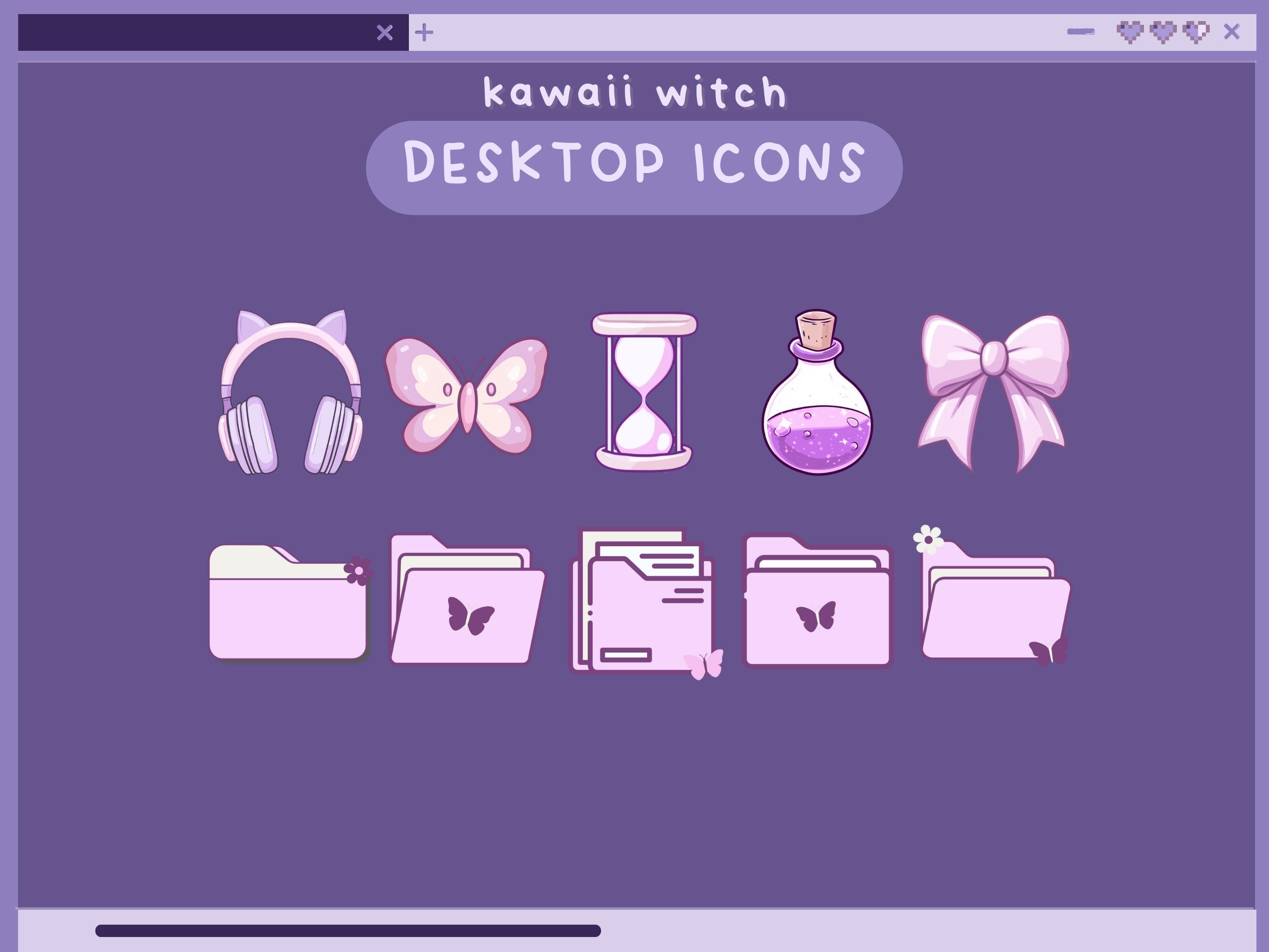 Computer File Folder Oc Kawaii Witch Desktop Icons Purple Desktop Organizer Icon Set Witchy ...