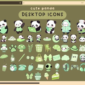 cute panda desktop icons kawaii desktop organizer icon set green folder icon windows mac icons aesthetic pastel desktop folders panda themed
