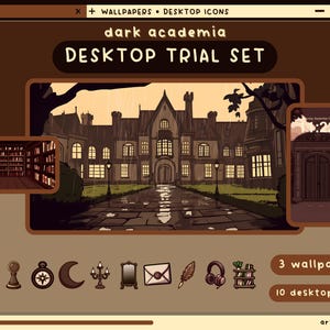 dark academia desktop set wallpapers icons folders dark desktop organizer lofi goth academia folders background windows mac brown icons pack