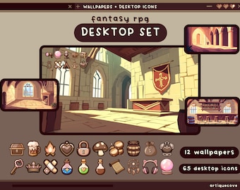 fantasy rpg adventure desktop set wallpapers icons folder pastel cute desktop organizer kawaii anime folder background windows mac icon pack