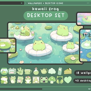 kawaii frog desktop set wallpapers icons folders froggy desktop organizer kawaii flowers spring folder background windows mac cute icon pack