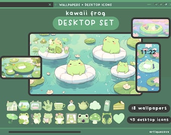 kawaii frog desktop set wallpapers icons folders froggy desktop organizer kawaii flowers spring folder background windows mac cute icon pack