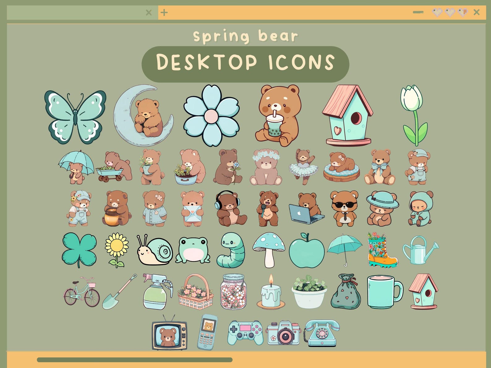 Spring Bear Desktop Icons Kawaii Desktop Organizer Icon Set Flower ...