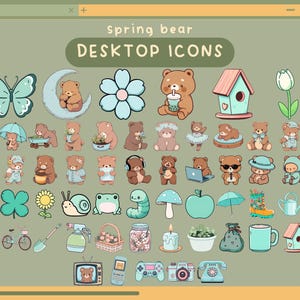 spring bear desktop icons kawaii desktop organizer icon set flower spring folder icon windows mac icons aesthetic pastel desktop folder pack