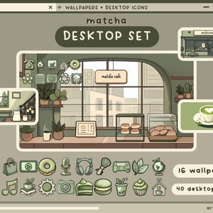 Matcha Lofi Desktop Set Wallpapers Icons Folders Green Desktop ...
