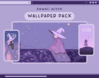kawaii witch wallpaper purple aesthetic wallpapers kawaii desktop wallpaper witchy desktop background dark wallpapers lofi witchy pastel set