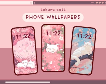 sakura cats phone wallpapers pink cute cats kawaii sakura flowers mobile background pink sakura theme aesthetic background phone theme cats
