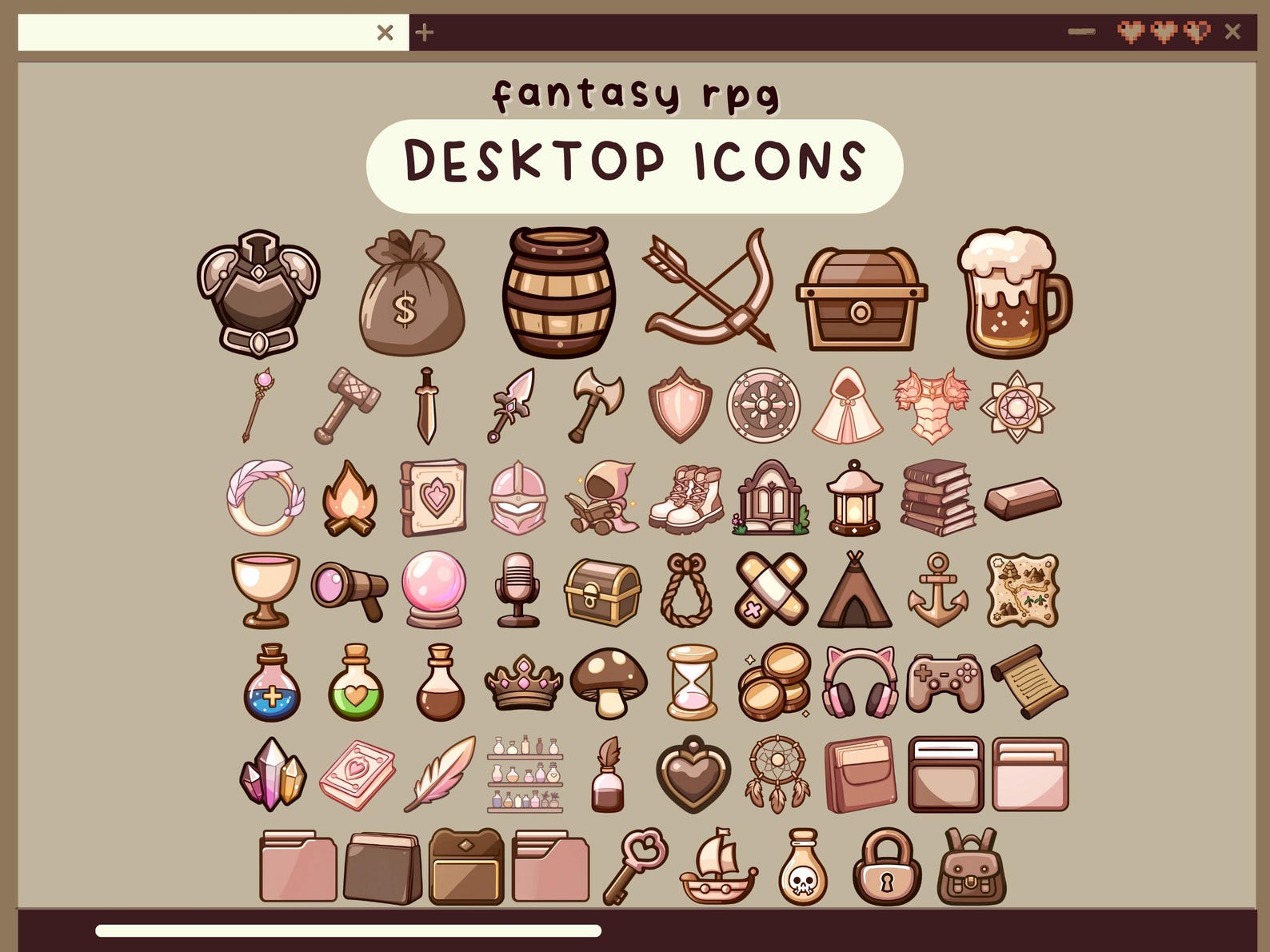 Fantasy Rpg Adventure Desktop Icons Kawaii Desktop Organizer Icons Set ...