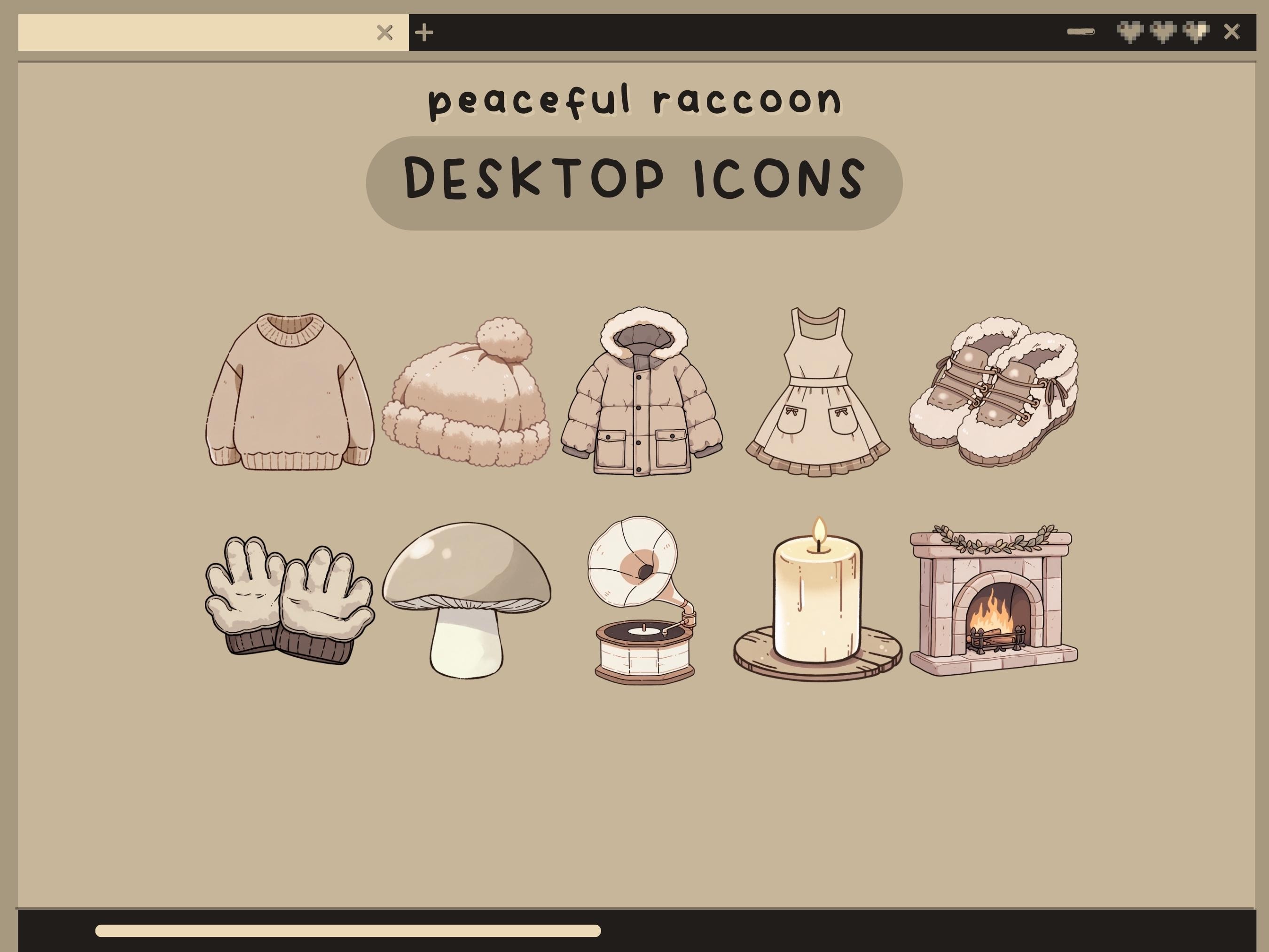 Peaceful Raccoon Desktop Icons Cozy Desktop Organizer Icon Set Beige ...