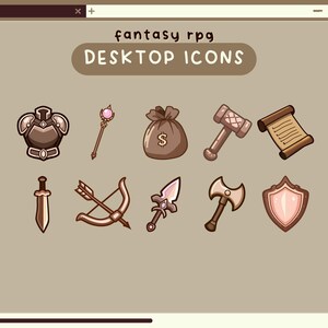 Fantasy Rpg Adventure Desktop Icons Kawaii Desktop Organizer Icons Set ...