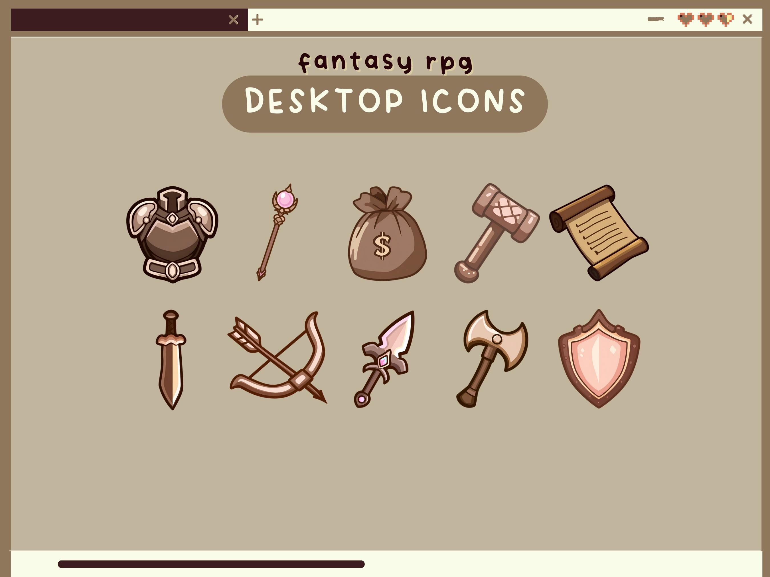 Fantasy Rpg Adventure Desktop Icons Kawaii Desktop Organizer Icons Set ...