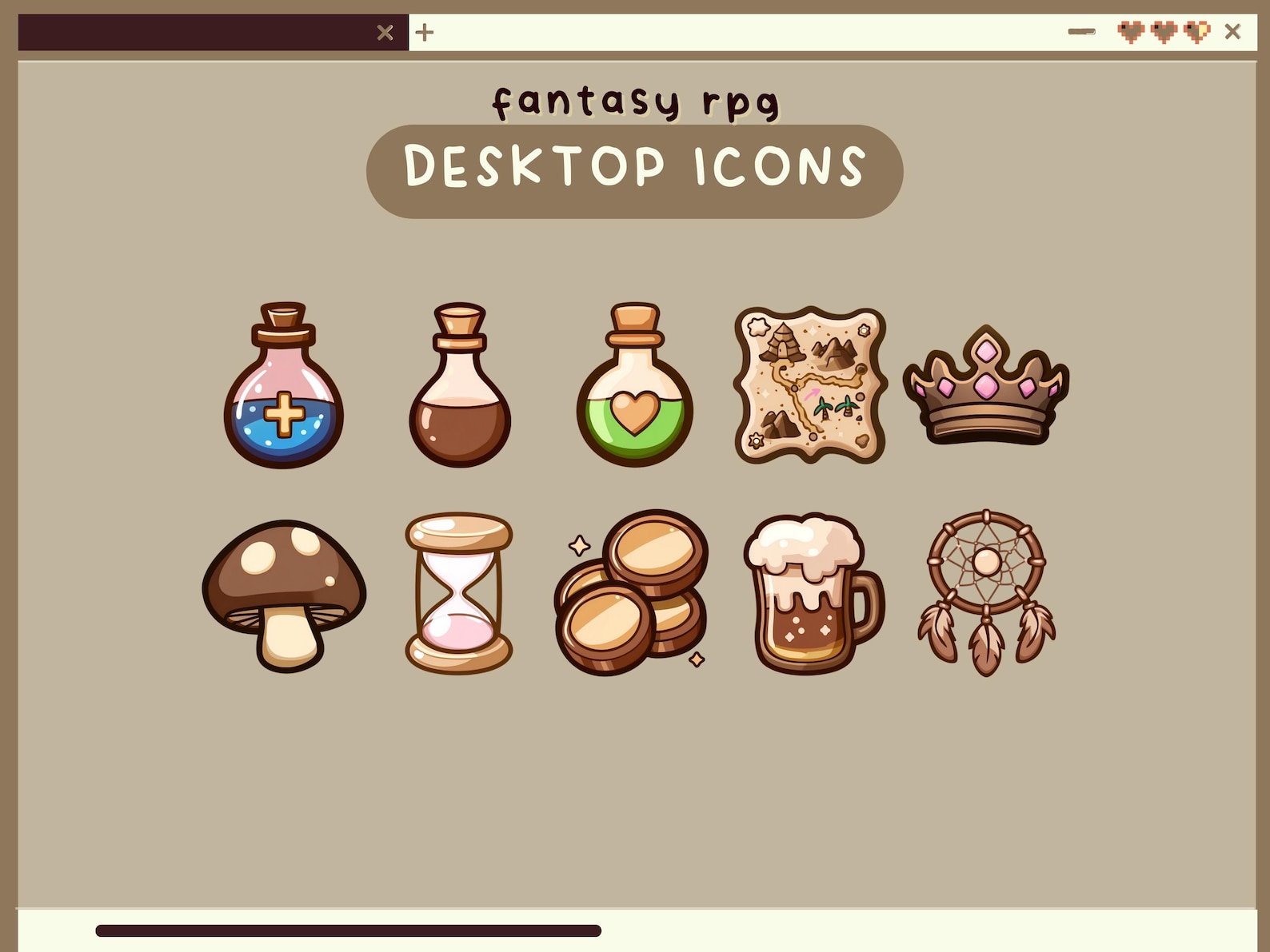Fantasy Rpg Adventure Desktop Icons Kawaii Desktop Organizer Icons Set ...