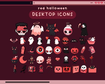 red halloween desktop icons cute desktop organizer icon set spooky folder icons windows mac icon dark aesthetic vampire cat folder halloween