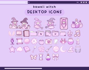 kawaii witch desktop icons purple desktop organizer icon set witchy folder icons windows mac icons aesthetic magical desktop folders kawaii