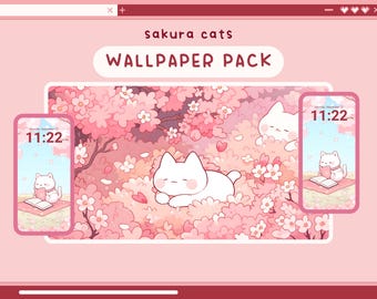 sakura cats pink wallpaper cute aesthetic pastel wallpapers cats lofi desktop wallpaper kawaii floral desktop background cute cat wallpapers