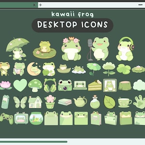 kawaii frog desktop icons green froggy desktop organizer icon set flower folder icons windows mac icons aesthetic spring desktop folder cute