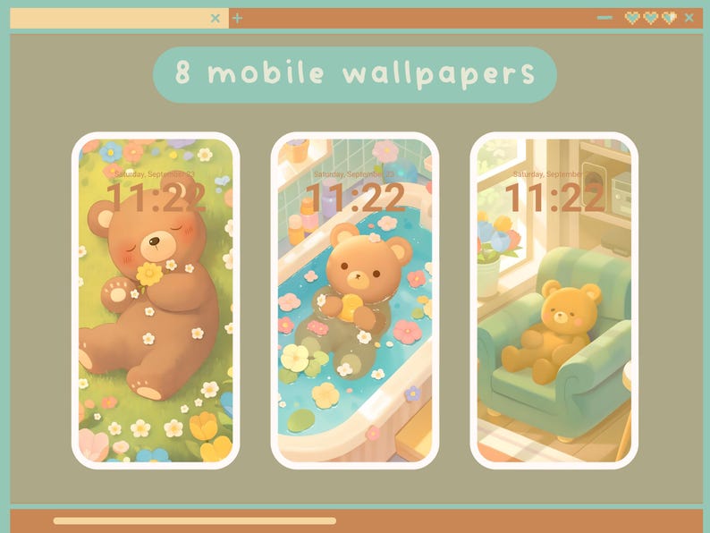 Spring Bears Background Spring Bear Desktop Set Wallpapers Icons Folder Pastel Cute Desktop ...