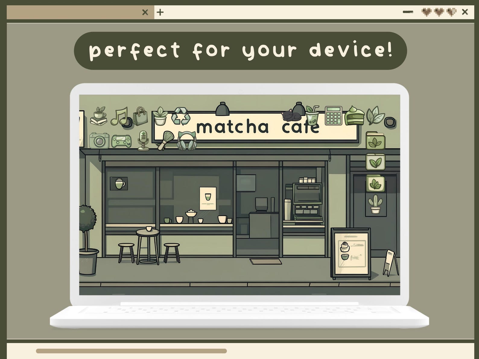 Matcha Lofi Desktop Set Wallpapers Icons Folders Green Desktop ...