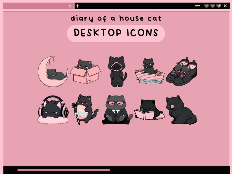 Cozy Cats Pink Desktop Icons Cute Desktop Organizer Icon Set Kawaii ...