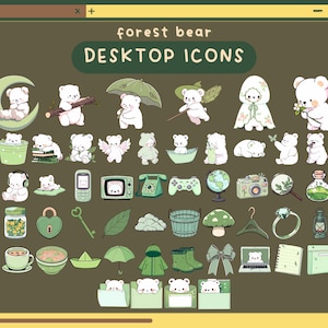 forest bear desktop icons kawaii desktop organizer icon set green folder icon windows mac icons aesthetic pastel desktop folders matcha bear