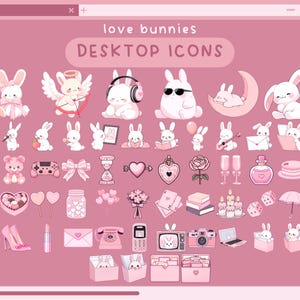 love bunnies desktop icons kawaii pink desktop organizer icons valentines bunny folder icons windows mac icons aesthetic pink desktop folder