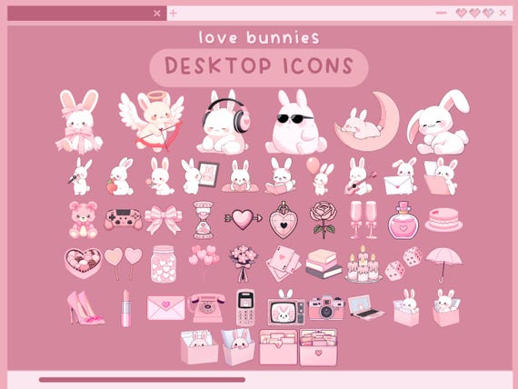Love Bunnies Desktop Icons Kawaii Pink Desktop Organizer Icons Love Bunnies Desktop Icons Kawaii Pink Desktop Organizer Icons
