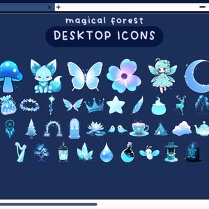 magical forest desktop icons kawaii desktop organizer icons forest theme folder icons windows mac icons aesthetic cute blue desktop folders