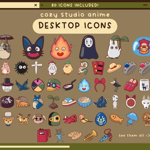 cozy studio anime desktop icons kawaii desktop organizer icon set anime folder icon windows mac icons aesthetic pastel desktop folder pack