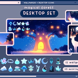 set sfondi desktop foresta magica icone cartelle blu carino organizzatore desktop kawaii foresta fiori cartelle sfondo windows mac icone