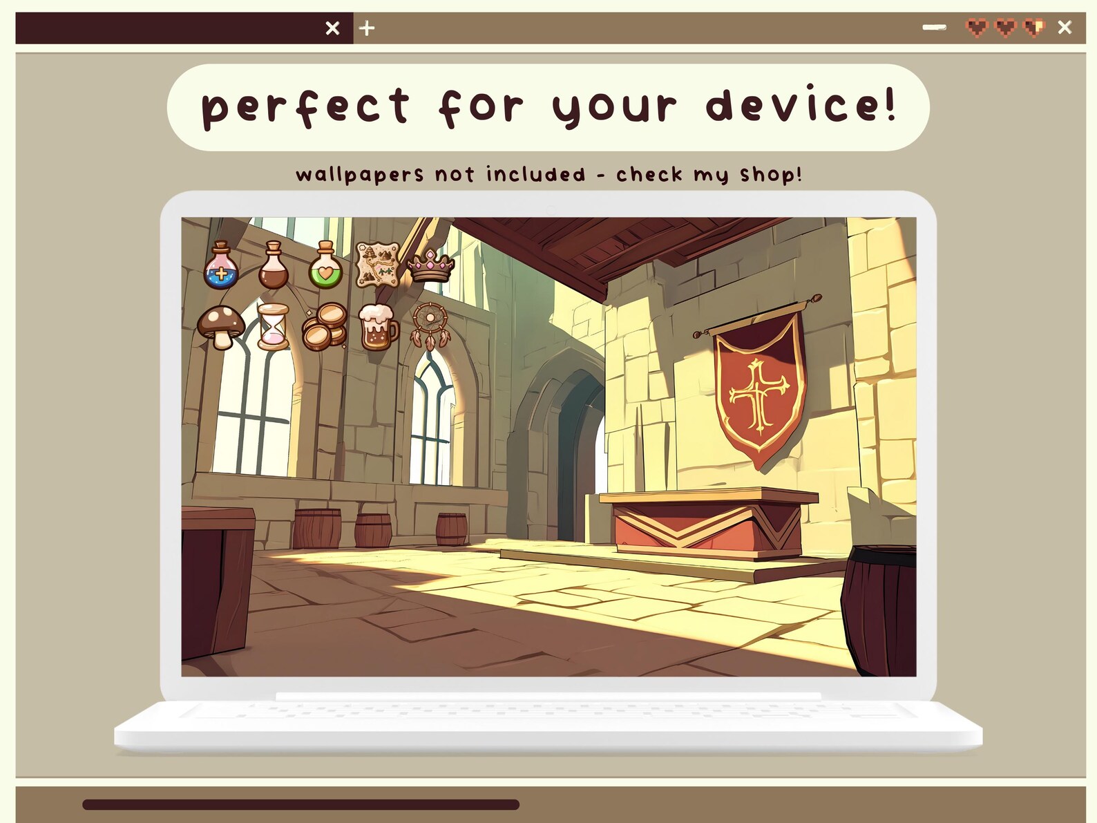 Fantasy Rpg Adventure Desktop Icons Kawaii Desktop Organizer Icons Set ...
