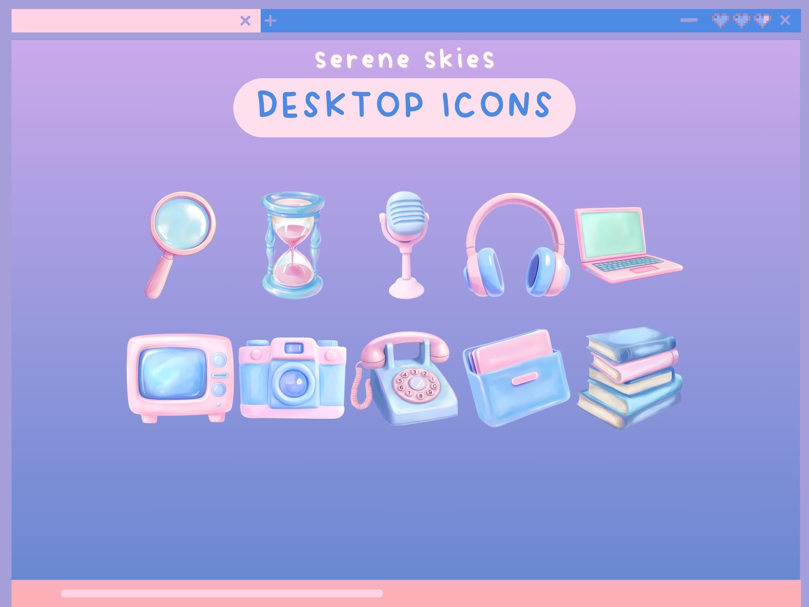 Serene Skies Pink Blue Desktop Icons Cute Desktop Organizer Icon Set ...