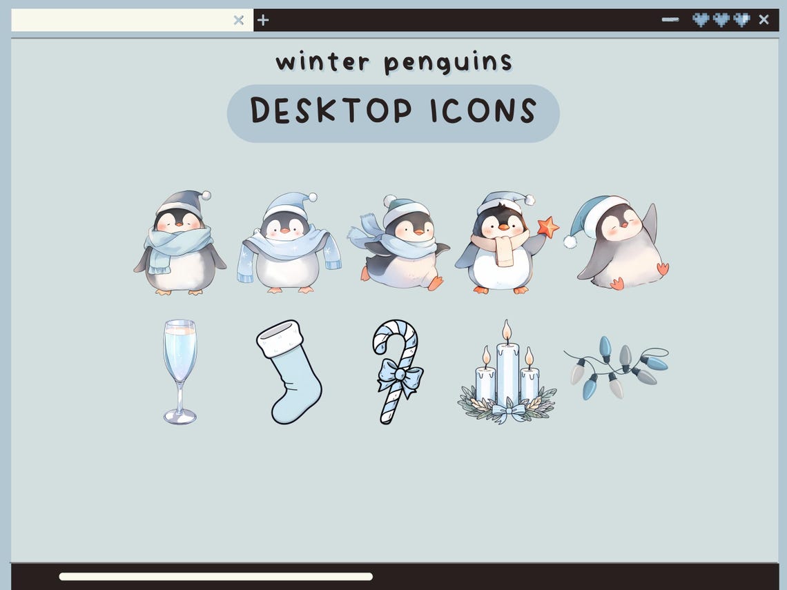 Winter Penguins Desktop Icons Winter Desktop Organizer Icon Set Snow ...
