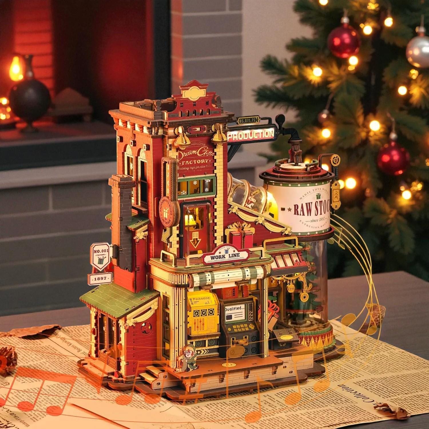 クリスマス装飾カッコウ時計、クリスマスビレッジシーン、LEDライト