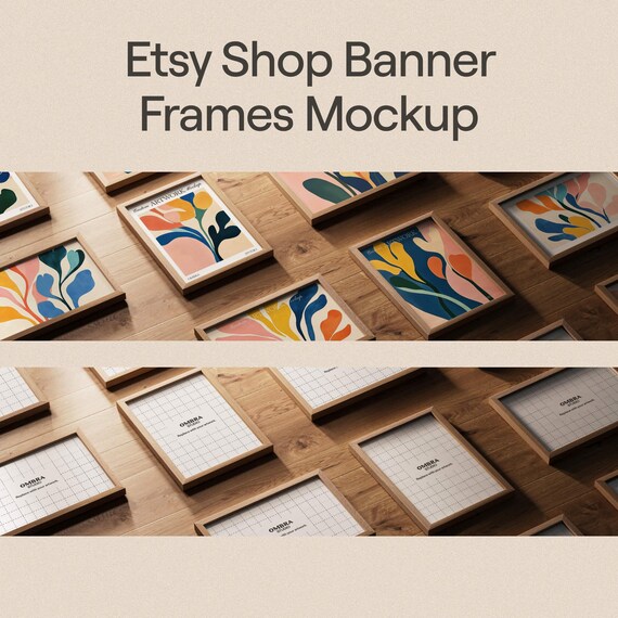 Etsy Banner Frame Mockup Photoshop Template for Etsy Shop Banner with Wood Frames