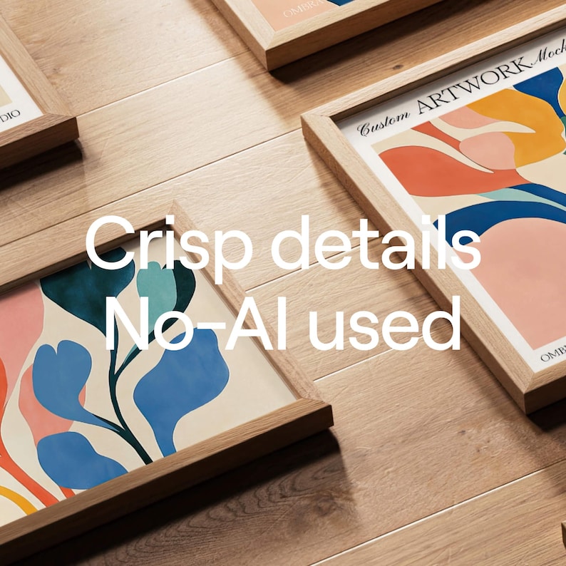 Minimal wood frame mockup with multiple frames in shot to use as Etsy banner. Photoshop template easy to use.