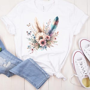 Boho Chic Floral Sublimation Design in Soft Pink and Teal, PNG Format