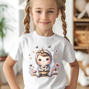 Adorable Bee Girl PNG Design for Kids T-shirt | Cute Bee Clipart Sublimation