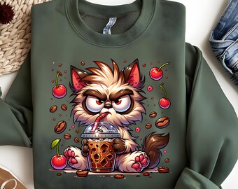 Grumpy Cat Cherry Ice Coffee PNG - Funny Sublimation Design