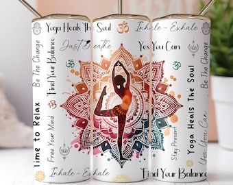 Mandala Yoga Tumbler Wrap: Positive Quotes, Dancers Pose (PNG Sublimation)