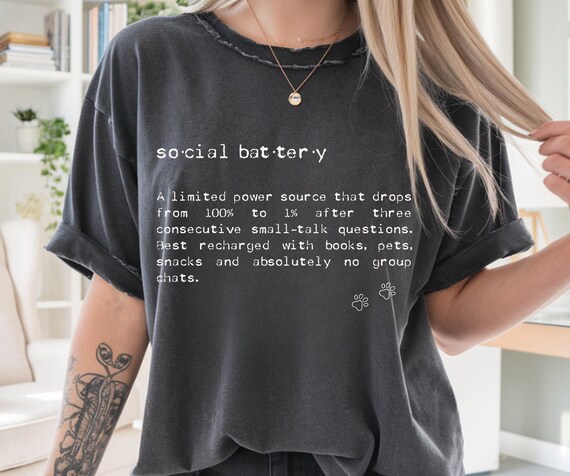 Social Battery Definition PNG & SVG, Funny Introvert Typewriter Quote, Social Battery Shirt Design, 2 Color PNG Bundle for Sublimation