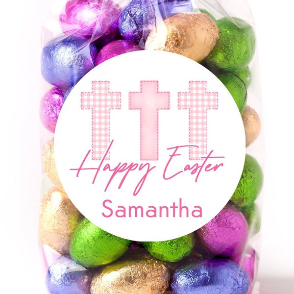 Easter Stickers, Cross Pink, Personalized Easter Stickers, Kids Easter Treat Bags, Easter Labels for Favors, Easter Classroom