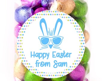 Easter Stickers, Bunny with Shades Blue, Personalized Easter Stickers, Kids Easter Treat Bags, Easter Labels for Favors, Easter Classroom