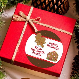 Gingerbread House Christmas Stickers, Personalized Merry Christmas Labels, Happy Holiday Gift Label, Christmas Favor Stickers